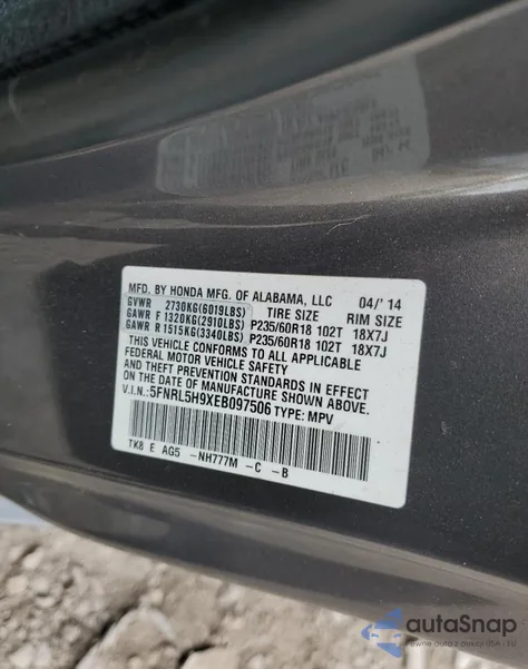 2014 Honda Odyssey Touring из США, поврежденный, VIN 5FNRL5H9XEB097506